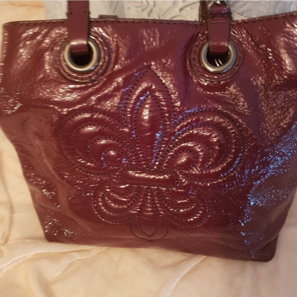 *Gianni Bini* Small Burgundy Patent *Fleur De Lis* Bag